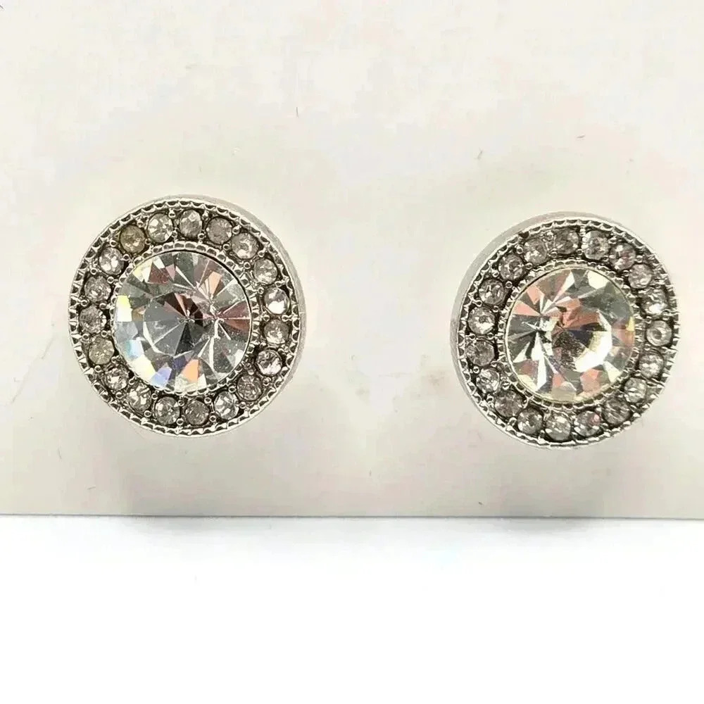 Silver Circle Stud Medium Boho Retro Earrings Rhinestone Fashion Jewelry‎ E58